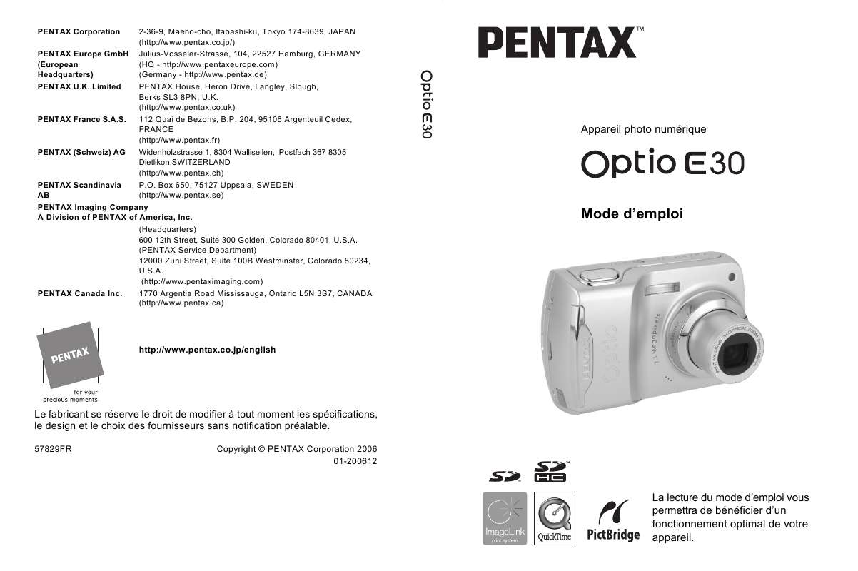 Notice Pentax Optio E Appareil Photo Trouver Une Solution Un